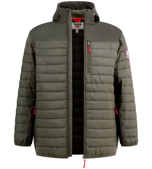 D555 Northfield Hybrid soft shell prošívaná bunda s kapucí khaki - Bundy - Bundy Nadměrné Velikosti - 2XL-8XL