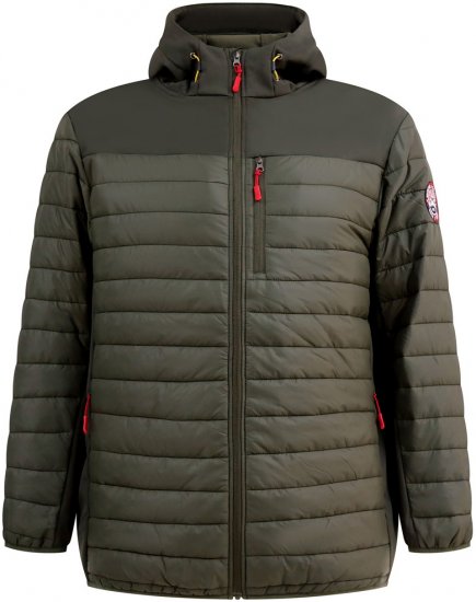 D555 Northfield Hybrid soft shell prošívaná bunda s kapucí khaki - Bundy - Bundy Nadměrné Velikosti - 2XL-8XL