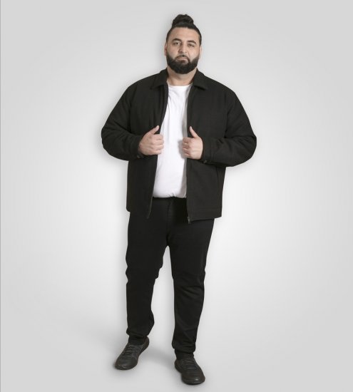 D555 Epsom Harrington Jacket with Zip Through Collared Melton Black - Bundy - Bundy Nadměrné Velikosti - 2XL-8XL