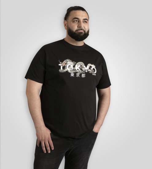 D555 Ginza Tokyo with Dragon Crew Neck T-shirt Black - Trička - Trička nadměrné velikosti - 2XL-14XL