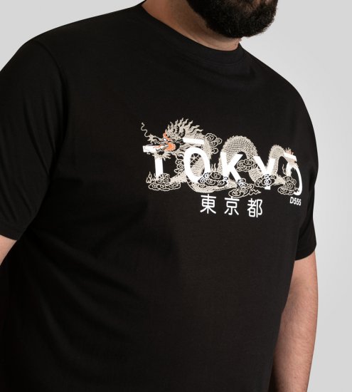 D555 Ginza Tokyo with Dragon Crew Neck T-shirt Black - Trička - Trička nadměrné velikosti - 2XL-14XL
