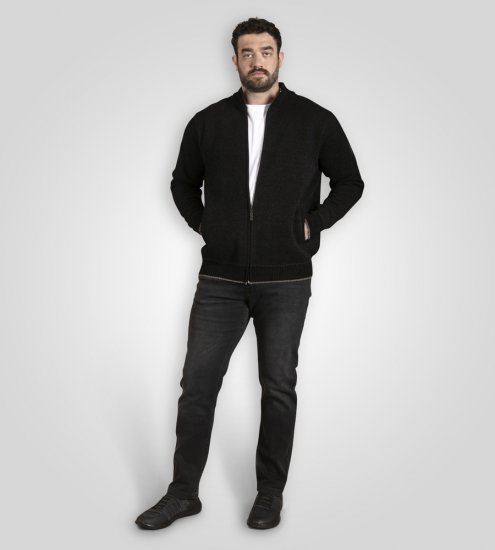 D555 Enrique Pletený Chenille Kardigan se Zipem Černá - Mikiny & mikiny s kapucí - Mikiny & Mikiny s kapucí 2XL-12XL