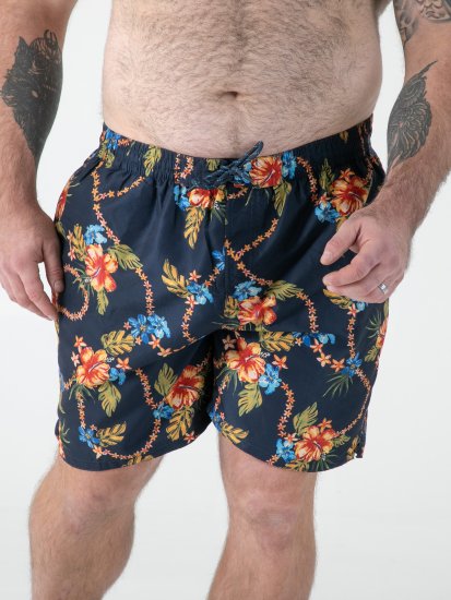D555 Dawson AO Printed Hawaiian Swim Shorts Navy - Spodní prádlo - Spodní Prádlo Nadměrné Velikosti 2XL-8XL