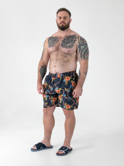 D555 Dawson AO Printed Hawaiian Swim Shorts Navy - Spodní prádlo - Spodní Prádlo Nadměrné Velikosti 2XL-8XL