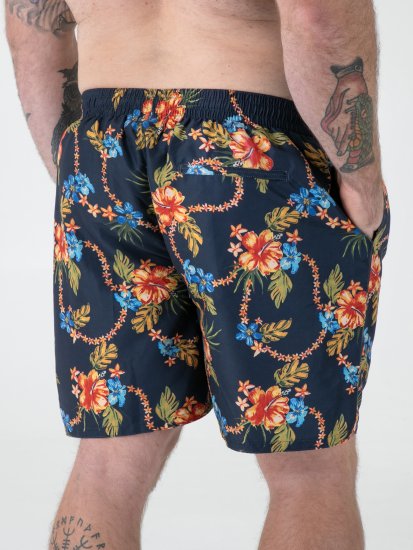 D555 Dawson AO Printed Hawaiian Swim Shorts Navy - Spodní prádlo - Spodní Prádlo Nadměrné Velikosti 2XL-8XL