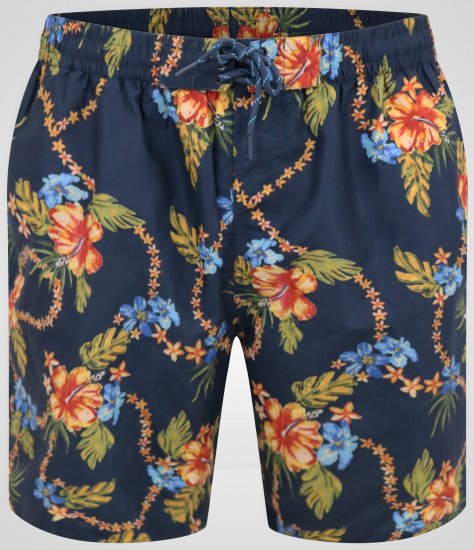 D555 Dawson AO Printed Hawaiian Swim Shorts Navy - Spodní prádlo - Spodní Prádlo Nadměrné Velikosti 2XL-8XL