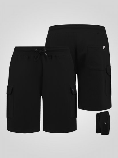 D555 Robinson 1 Elasticated Waist Fleece Cargo Shorts Black - Tepláky & kraťasy - Tepláky a Teplákové Kraťasy 2XL-12XL