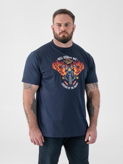 D555 Hockney Motorbike With Flame Wings Printed T-shirt Navy - Trička - Trička nadměrné velikosti - 2XL-14XL