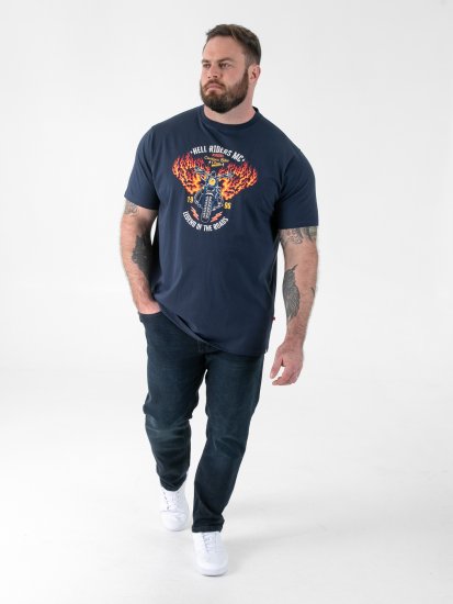 D555 Hockney Motorbike With Flame Wings Printed T-shirt Navy - Trička - Trička nadměrné velikosti - 2XL-14XL