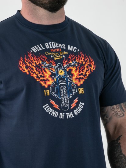 D555 Hockney Motorbike With Flame Wings Printed T-shirt Navy - Trička - Trička nadměrné velikosti - 2XL-14XL