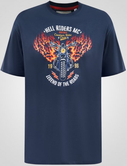 D555 Hockney Motorbike With Flame Wings Printed T-shirt Navy - Trička - Trička nadměrné velikosti - 2XL-14XL