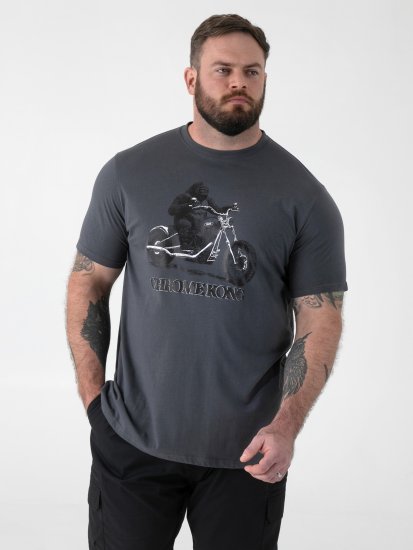 D555 Craig Gorilla Biker Printed T-shirt Dark Gery - Trička - Trička nadměrné velikosti - 2XL-14XL