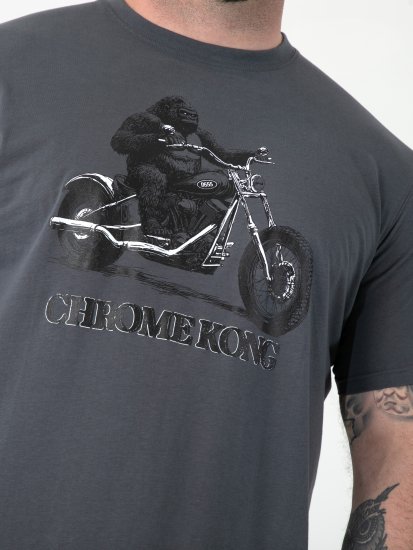 D555 Craig Gorilla Biker Printed T-shirt Dark Gery - Trička - Trička nadměrné velikosti - 2XL-14XL