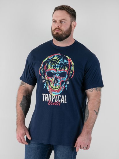 D555 Linton Tropical Skull Printed T-shirt Navy - Trička - Trička nadměrné velikosti - 2XL-14XL