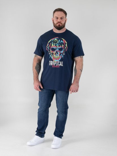 D555 Linton Tropical Skull Printed T-shirt Navy - Trička - Trička nadměrné velikosti - 2XL-14XL