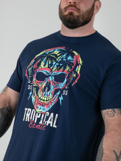 D555 Linton Tropical Skull Printed T-shirt Navy - Trička - Trička nadměrné velikosti - 2XL-14XL