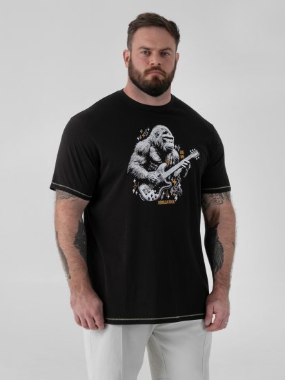 D555 Macfarlan Gorilla Playing Guitar Printed T-shirt Black - Všechno oblečení - Pánské nadměrné velikosti