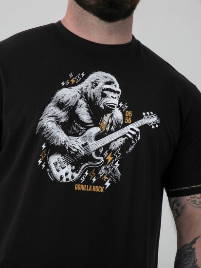 D555 Macfarlan Gorilla Playing Guitar Printed T-shirt Black - Všechno oblečení - Pánské nadměrné velikosti