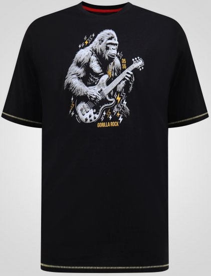 D555 Macfarlan Gorilla Playing Guitar Printed T-shirt Black - Všechno oblečení - Pánské nadměrné velikosti