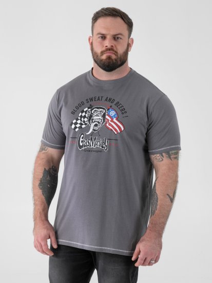 D555 Jasper Official Gas Monkey Printed T-Shirt Grey - Trička - Trička nadměrné velikosti - 2XL-14XL