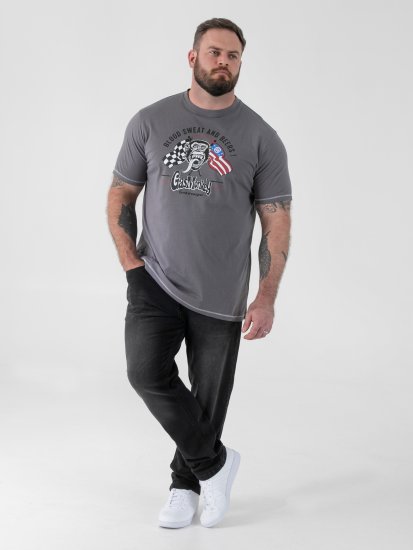 D555 Jasper Official Gas Monkey Printed T-Shirt Grey - Trička - Trička nadměrné velikosti - 2XL-14XL