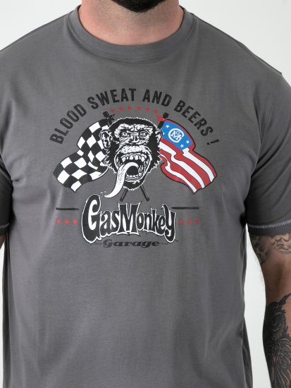 D555 Jasper Official Gas Monkey Printed T-Shirt Grey - Trička - Trička nadměrné velikosti - 2XL-14XL