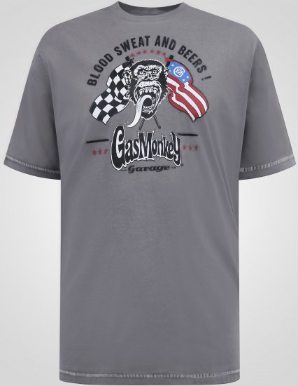 D555 Jasper Official Gas Monkey Printed T-Shirt Grey - Trička - Trička nadměrné velikosti - 2XL-14XL