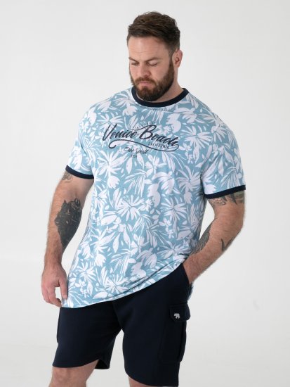 D555 Shoreham AO Printed Venice Beach Crew Neck T-shirt Blue - Trička - Trička nadměrné velikosti - 2XL-14XL