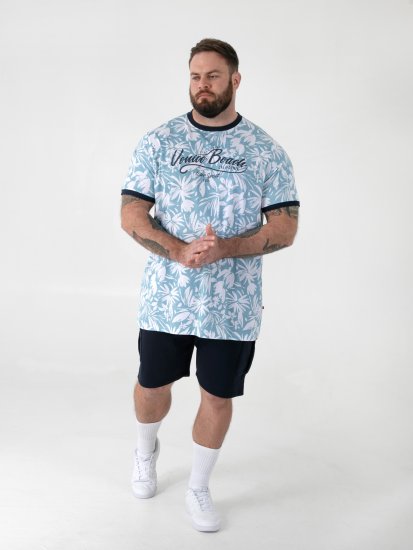 D555 Shoreham AO Printed Venice Beach Crew Neck T-shirt Blue - Trička - Trička nadměrné velikosti - 2XL-14XL