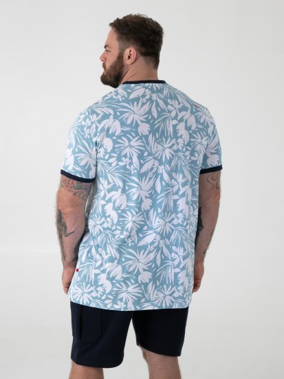 D555 Shoreham AO Printed Venice Beach Crew Neck T-shirt Blue - Trička - Trička nadměrné velikosti - 2XL-14XL