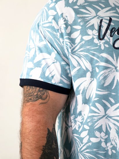 D555 Shoreham AO Printed Venice Beach Crew Neck T-shirt Blue - Trička - Trička nadměrné velikosti - 2XL-14XL