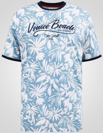 D555 Shoreham AO Printed Venice Beach Crew Neck T-shirt Blue - Trička - Trička nadměrné velikosti - 2XL-14XL