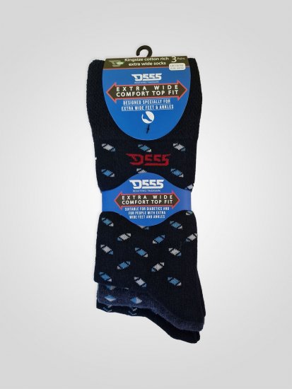 D555 Harold 3 Extra Wide Comfort Fit Socks 3-pack Navy/Denim - Spodní prádlo - Spodní Prádlo Nadměrné Velikosti 2XL-8XL
