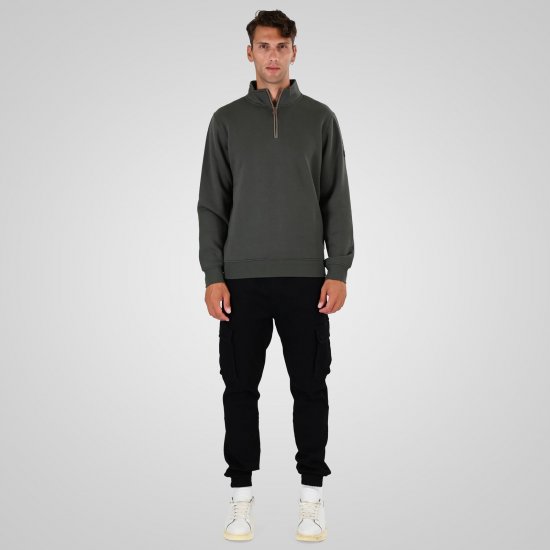 Double Outfitters MTOP-1163 Mikina s krátkým zipem Khaki - Mikiny & mikiny s kapucí - Mikiny & Mikiny s kapucí 2XL-12XL