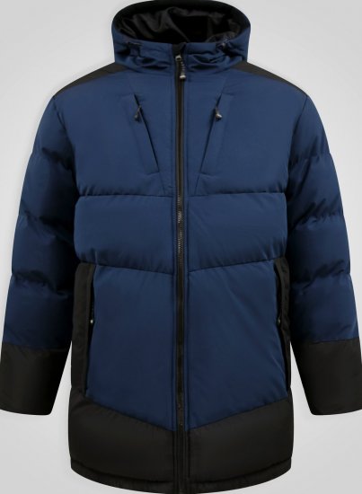 D555 Hank Ripstop Contrast Panelled Padded Hooded Jacket Námořnická modrá - Bundy - Bundy Nadměrné Velikosti - 2XL-8XL
