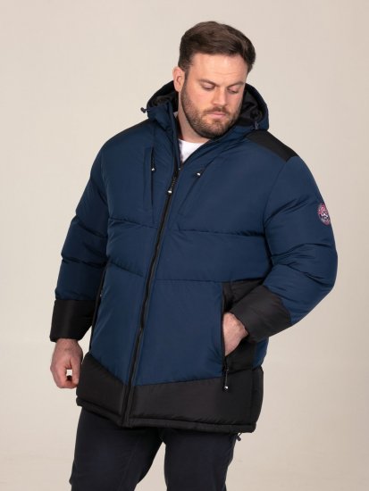 D555 Hank Ripstop Contrast Panelled Padded Hooded Jacket Námořnická modrá - Bundy - Bundy Nadměrné Velikosti - 2XL-8XL