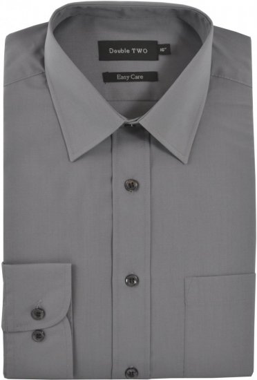 Double TWO Classic Easy Care Long Sleeve Grey - Košile - Košile 2XL-10XL