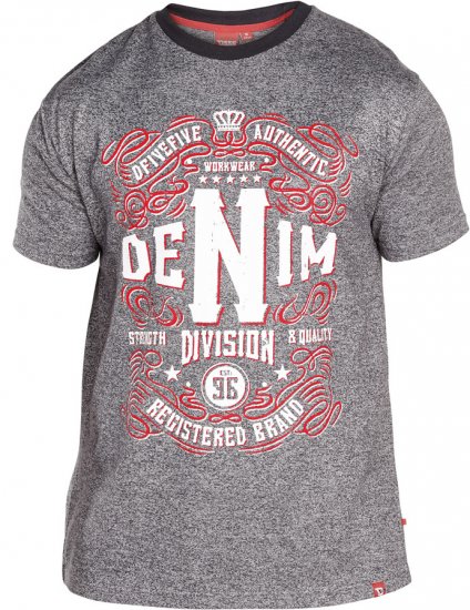 D555 QUINN Print Crew Neck T-Shirt Charcoal - Trička - Trička nadměrné velikosti - 2XL-14XL