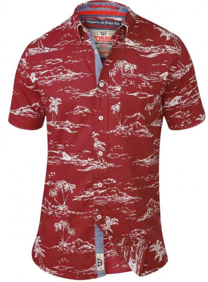 D555 NESTOR Hawaiian Print Shirt Red - Košile - Košile 2XL-10XL