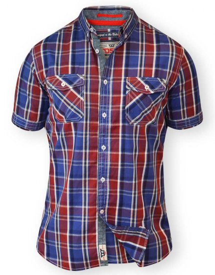 D555 ELIAS Short Sleeve Blue & Red Check Shirt - Košile - Košile 2XL-10XL