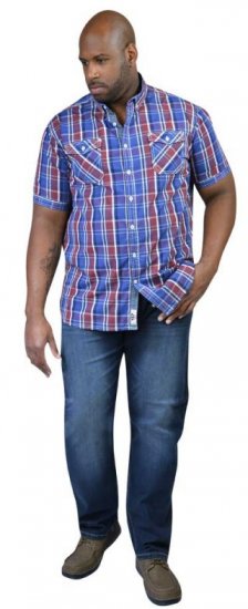 D555 ELIAS Short Sleeve Blue & Red Check Shirt - Košile - Košile 2XL-10XL