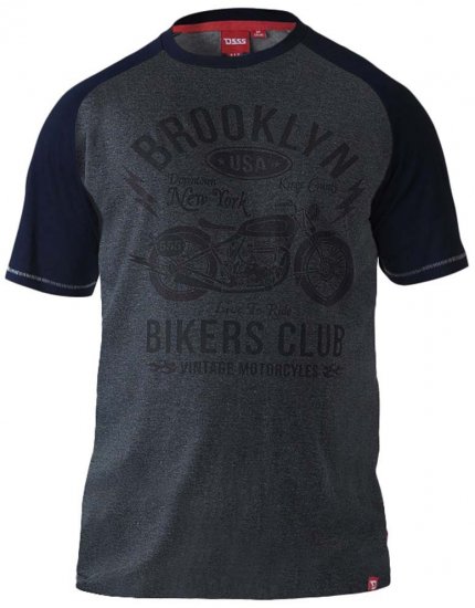 D555 HIRALDO Brooklyn Bikers Club T-Shirt Charcoal/Black - Trička - Trička nadměrné velikosti - 2XL-14XL