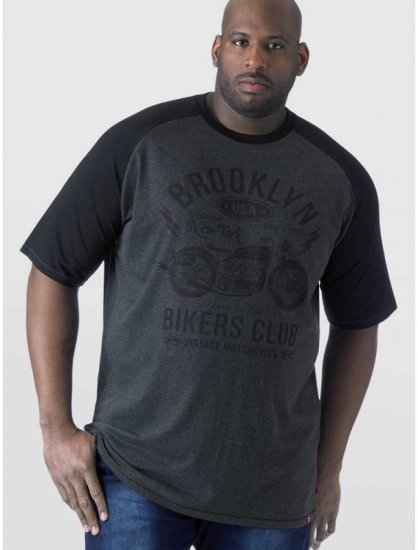 D555 HIRALDO Brooklyn Bikers Club T-Shirt Charcoal/Black - Trička - Trička nadměrné velikosti - 2XL-14XL