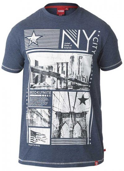 D555 RUEBEN NY City Print T-Shirt Denim - Trička - Trička nadměrné velikosti - 2XL-14XL