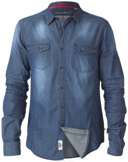 D555 Tobias LS Vintage Denim Shirt - Košile - Košile 2XL-10XL
