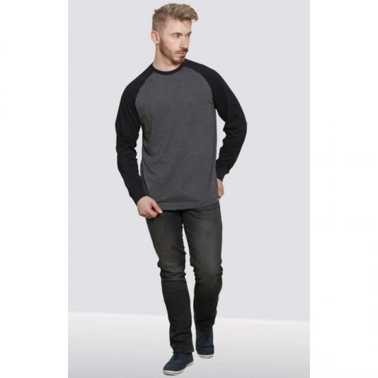 D555 Illinois Long Sleeve T-shirt Charcoal - Trička - Trička nadměrné velikosti - 2XL-14XL