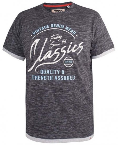 D555 Albury Black Double Layer Printed T-Shirt - Trička - Trička nadměrné velikosti - 2XL-14XL