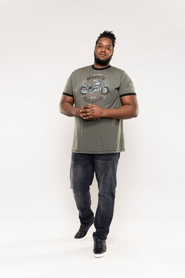 D555 Hereford Brooklyn Motorbike Printed Ringer T-Shirt Khaki - Trička - Trička nadměrné velikosti - 2XL-14XL