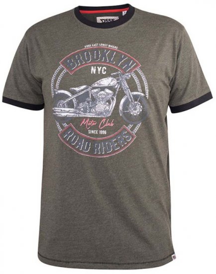 D555 Hereford Brooklyn Motorbike Printed Ringer T-Shirt Khaki - Trička - Trička nadměrné velikosti - 2XL-14XL