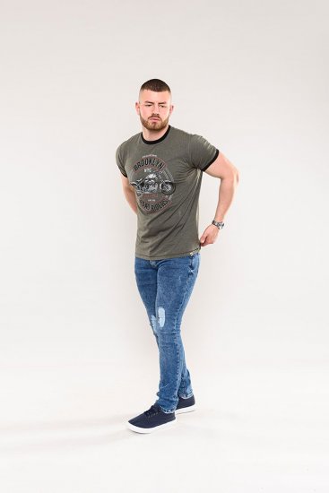 D555 Hereford Brooklyn Motorbike Printed Ringer T-Shirt Khaki - Trička - Trička nadměrné velikosti - 2XL-14XL